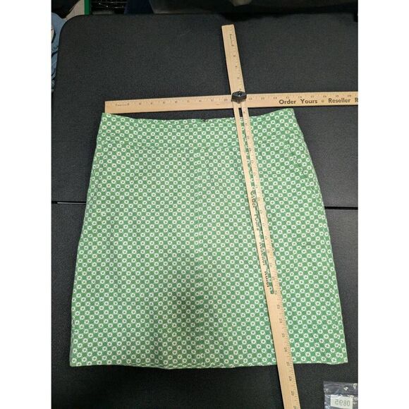 Talbots Geometric Green And White Canvas Pencil Skirt Lined Size 8 - Picture 4 of 4